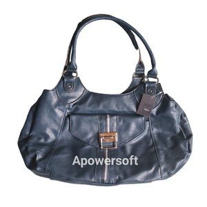 blue faux leather handbag